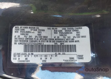 2000 Mercury Villager Sport from USA, damaged, VIN 4M2XV12T7YDJ29011